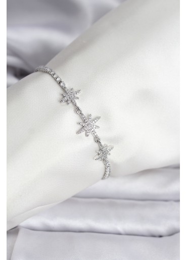 Erb Kutup Yıldızı Model Zirkon Taşlı Gümüş Renk Su Yolu Kadın Bileklik