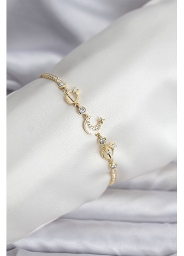 Erb Charmlı Model Zirkon Taşlı Gold Renk Su Yolu Kadın Bileklik