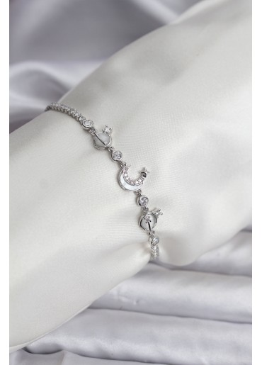 Erb Charmlı Model Zirkon Taşlı Gümüş Renk Su Yolu Kadın Bileklik