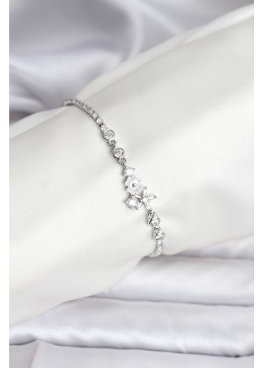 Erb Çiçekli Model Zirkon Taşlı Gümüş Renk Su Yolu Kadın Bileklik