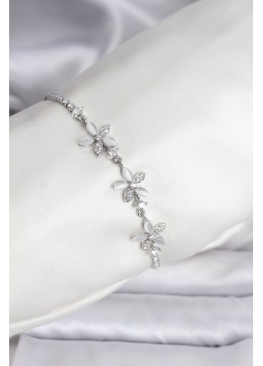 Erb Çiçek Model Zirkon Taşlı Gümüş Renk Pirinç Su Yolu Kadın Bileklik
