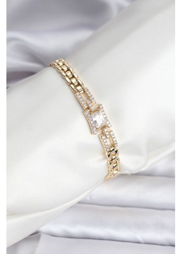 Erb 14K Gold Renk Kaplama Zirkon Kare Taşlı CM Kadın Bileklik