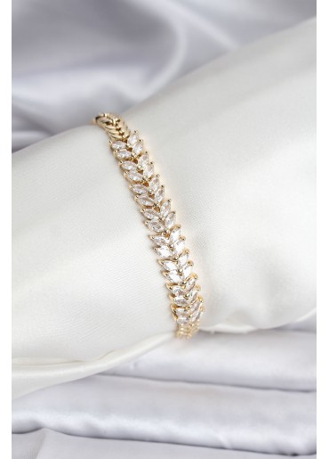 Erb 14K Gold Renk Kaplama Başak Model Zirkon Taşlı CM Kadın Bileklik