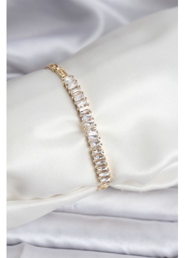 Erb 14K Gold Renk Kaplama Zirkon Taşlı Baget Model CM Kadın Bileklik