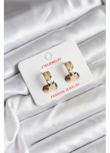 Erb 14K Gold Renk Kaplama Zirkon Taşlı Halka Model CM Kadın Küpe