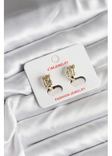 Erb 14K Gold Renk Kaplama Yarım Halka Zirkon Taşlı CM Kadın Küpe