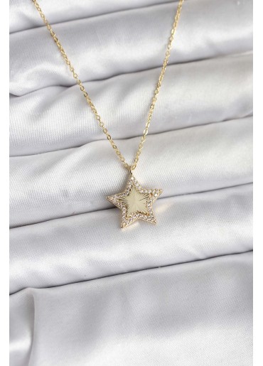 Erb Pirinç Gold Renk Zincirli Yıldızlı Model Kadın Kolye