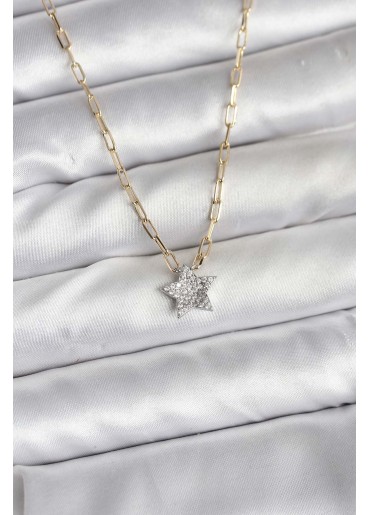 Erb Pirinç Gold Renk Zincirli Zirkon Taşlı Minimal Yıldız Model Kadın Kolye