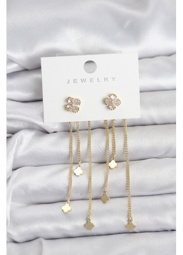 Erb Pirinç Gold Renk Yonca Model Sallantılı Kadın Küpe