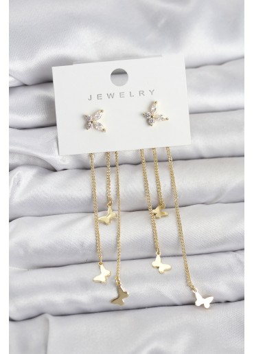 Erb Kelebek Model Gold Renk Pirinç Sallantılı Kadın Küpe