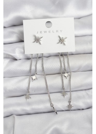 Erb Kutup Yıldızı Model Gümüş Renk Pirinç Sallantılı Kadın Küpe