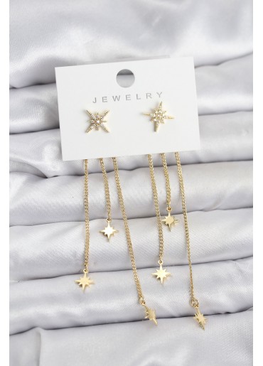 Erb Kutup Yıldızı Model Gold Renk Pirinç Sallantılı Kadın Küpe