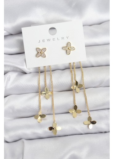 Erb Lotus Model Gold Renk Pirinç Sallantılı Kadın Küpe