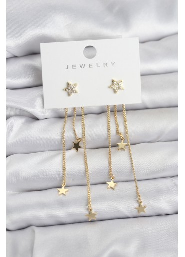 Erb Yıldız Model Gold Renk Pirinç Sallantılı Kadın Küpe