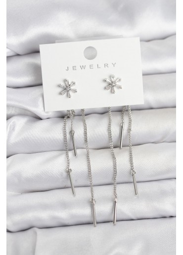 Erb Çiçek Model Gümüş Pirinç Sallantılı Kadın Küpe