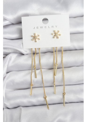 Erb Çiçek Model Gold Pirinç Sallantılı Kadın Küpe