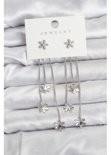 Erb Papatya Model Gümüş Renk Pirinç Sallantılı Kadın Küpe