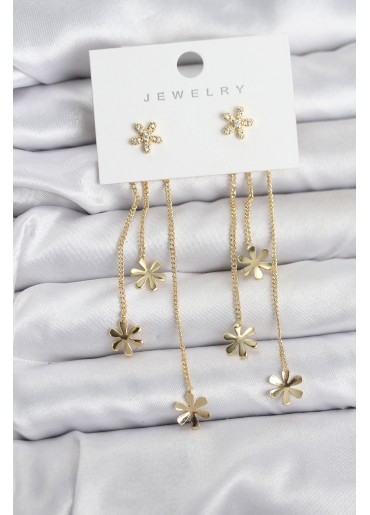 Erb Papatya Model Gold Renk Pirinç Sallantılı Kadın Küpe