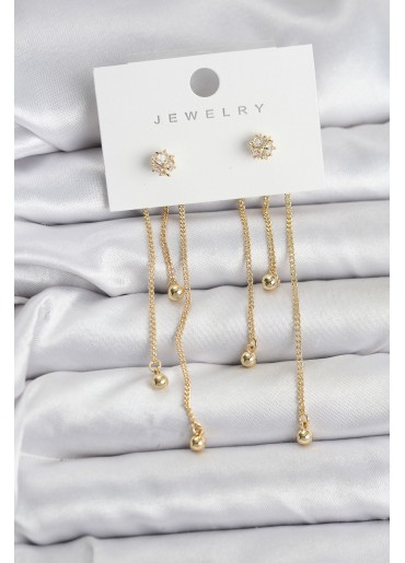 Erb Topçuk Model Gold Renk Pirinç Sallantılı Kadın Küpe Seti