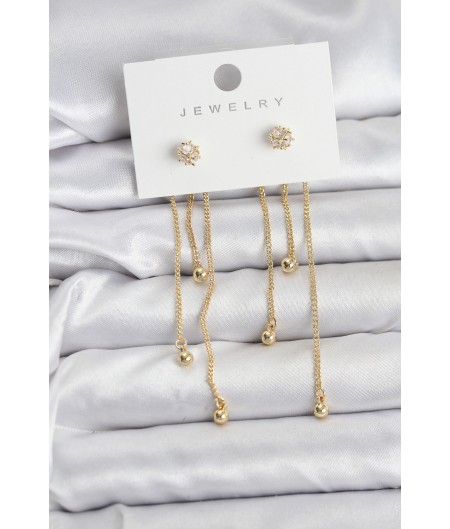 Erb Topçuk Model Gold Renk Pirinç Sallantılı Kadın Küpe Seti