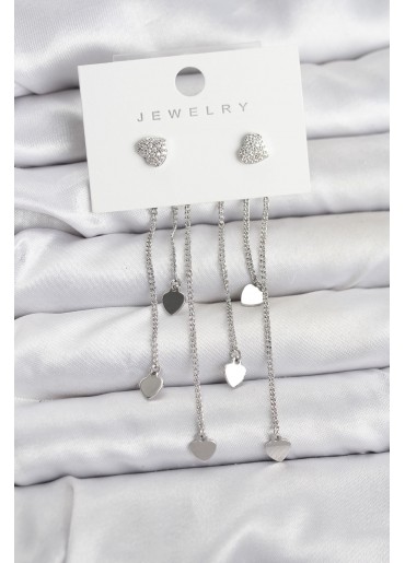 Erb Kalp Model Gümüş Renk Pirinç Sallantılı Kadın Küpe