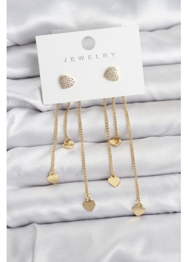 Erb Kalp Model Gold Renk Pirinç Sallantılı Kadın Küpe