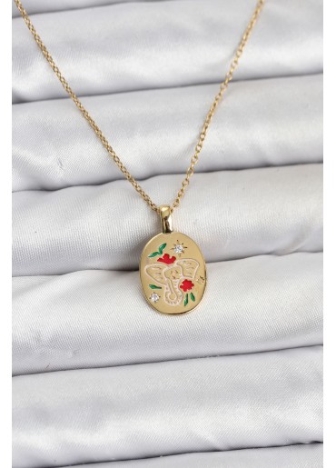 Erb 316L Çelik Zincir Gold Renk Fil Figürlü Kadın Kolye