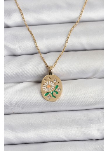 Erb 316L Çelik Zincir Papatya Figürlü Kadın Kolye