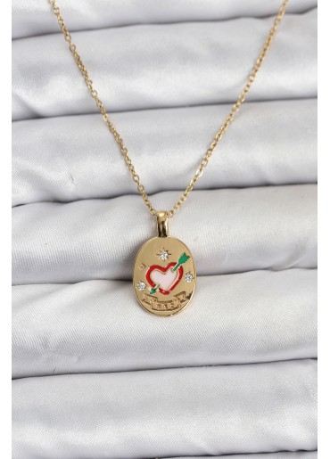 Erb 316L Çelik Zincir Gold Renk Kalp Figürlü Kadın Kolye