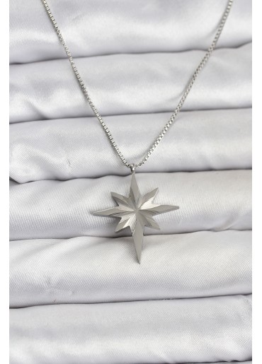 Erb 316L Çelik Zincir Gümüş Renk Kutup Yıldızı Model 60 Cm Zincir Kadın Kolye