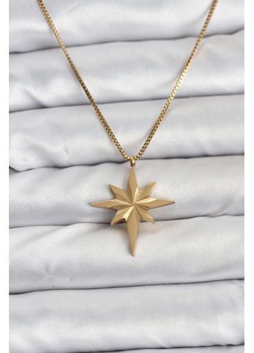 Erb 316L Çelik Zincir Gold Renk Kutup Yıldızı Model 60 Cm Zincir Kadın Kolye