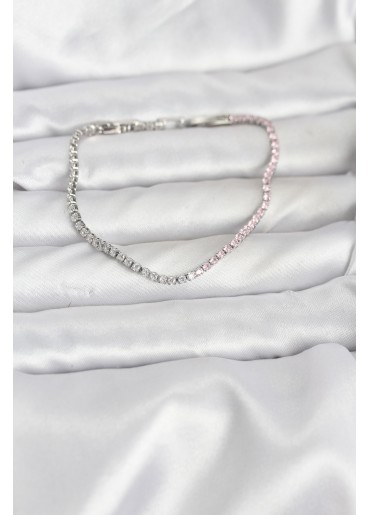 Erb Pembe Ve Beyaz Zirkon Taşlı Gümüş Renk Su Yolu Kadın Bileklik