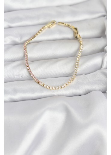 Erb Pembe Ve Beyaz Zirkon Taşlı Gold Renk Su Yolu Kadın Bileklik