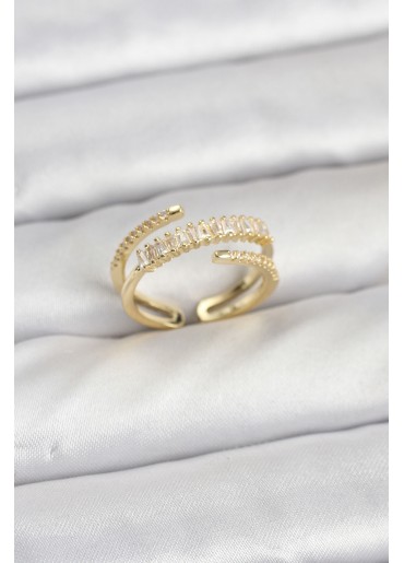 Erb Pirinç Gold Renk Sıralı Baget Zirkon Taşlı Kadın Yüzük