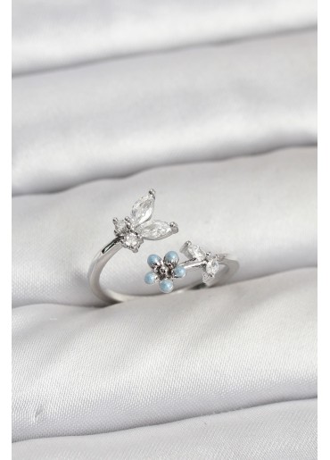 Erb Pirinç Gümüş Renk Kelebek Model Kadın Yüzük