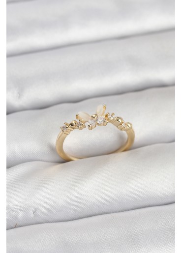 Erb Kelebek Model Gold Renk Pirinç Kadın Yüzük