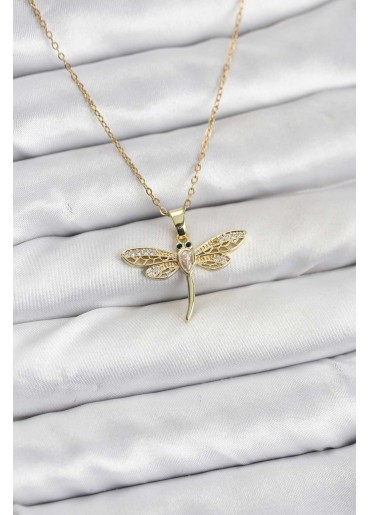 Erb 316L Çelik Zincir Gold Renk Yusufçuk Model Kadın Kolye