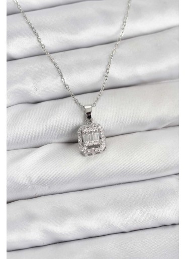 Erb 316L Çelik Zincir Gümüş Renk Baget Model Kadın Kolye