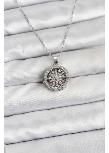 Erb 316L Çelik Zincir Gümüş Renk Kutup Yıldızı Kapaklı Model Kadın Kolye