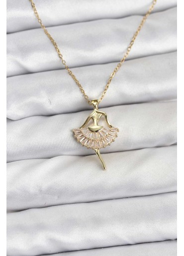 Erb 316L Çelik Zincir Gold Renk Balerin Model Kadın Kolye