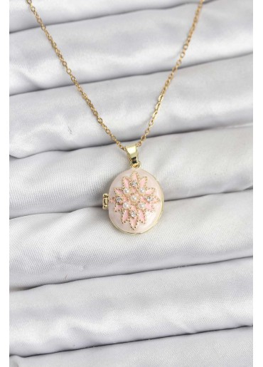 Erb 316L Çelik Zincir Gold Renk Mineli Lotus Model Açılabilir Kadın Kolye