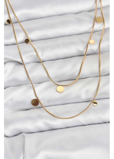 Erb 316L Çelik Zincir Gold Renk Pullu Kadın Kolye