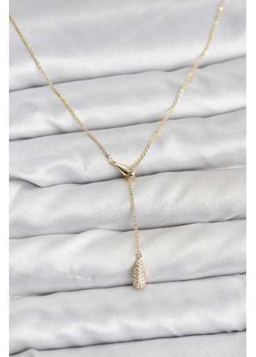 Erb Pirinç Gold Renk Asansörlü Damla Model Kadın Kolye