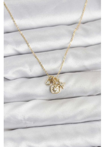 Erb Pirinç Gold Renk Minimal Charmlı Kadın Kolye