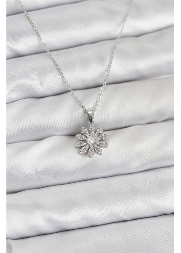 Erb Pirinç Gümüş Renk Çiçek Model Kadın Kolye
