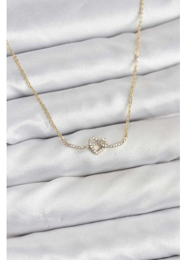 Erb Pirinç Gold Renk Düğüm Kalp Model Kadın Kolye