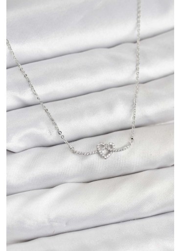 Erb Pirinç Gümüş Renk Düğüm Kalp Model Kadın Kolye