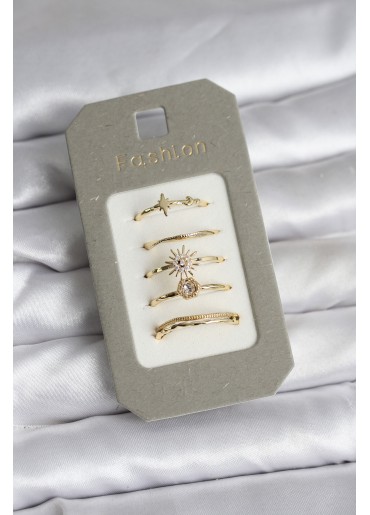 Erb Pirinç Gold Renk 5\'li Yüzük Seti