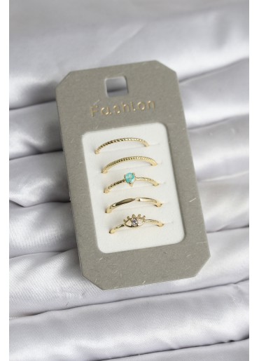 Erb Pirinç Gold Renk 5\'li Yüzük Seti