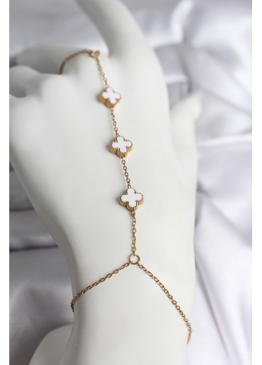 Erb 316L Çelik Gold Renk Beyaz Yonca Model Kadın Şahmeran